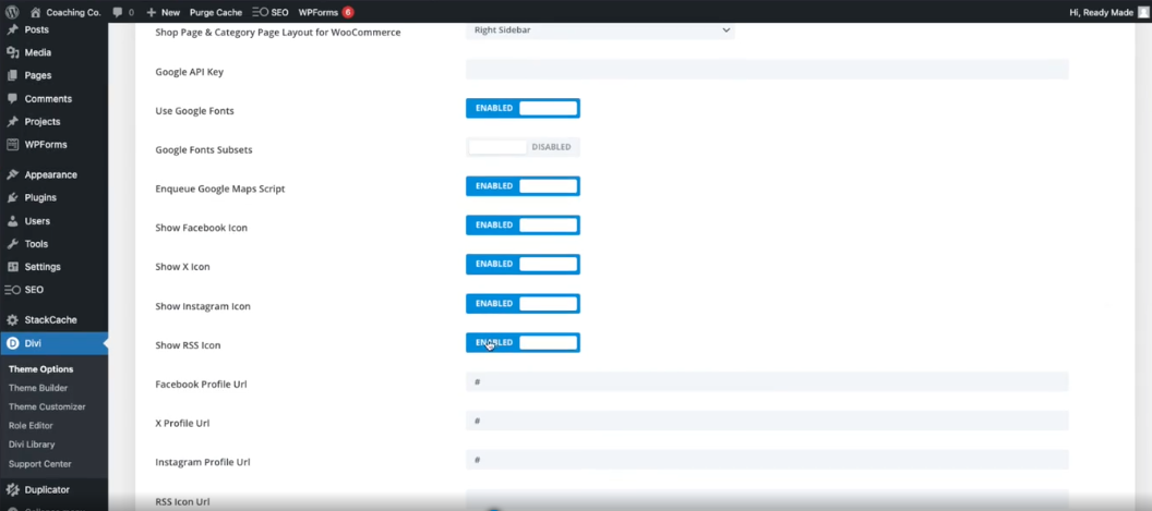 Footer social icons/links